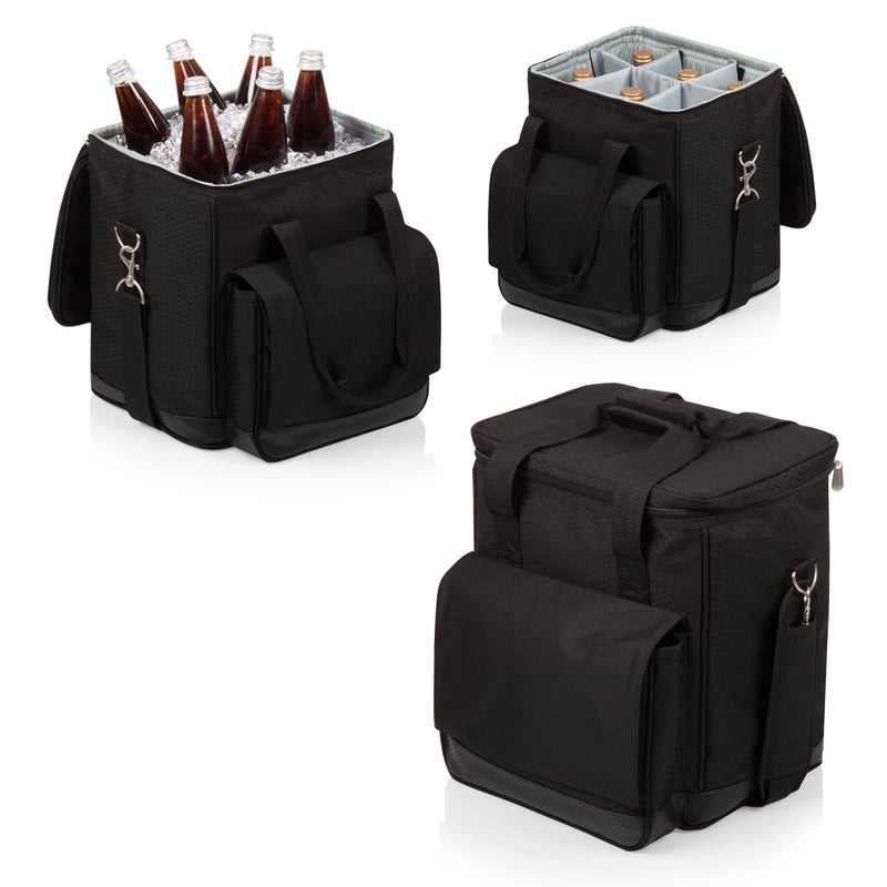 PICNIC TIME Cellar 6-Bottle Wine Carrier & Cooler Tote, Insulated Padded Wine Cooler Bag for Travel, Portable Bag with Polyester Exterior and Water-Resistant Base, (Black with Gray Accents) - Image 2
